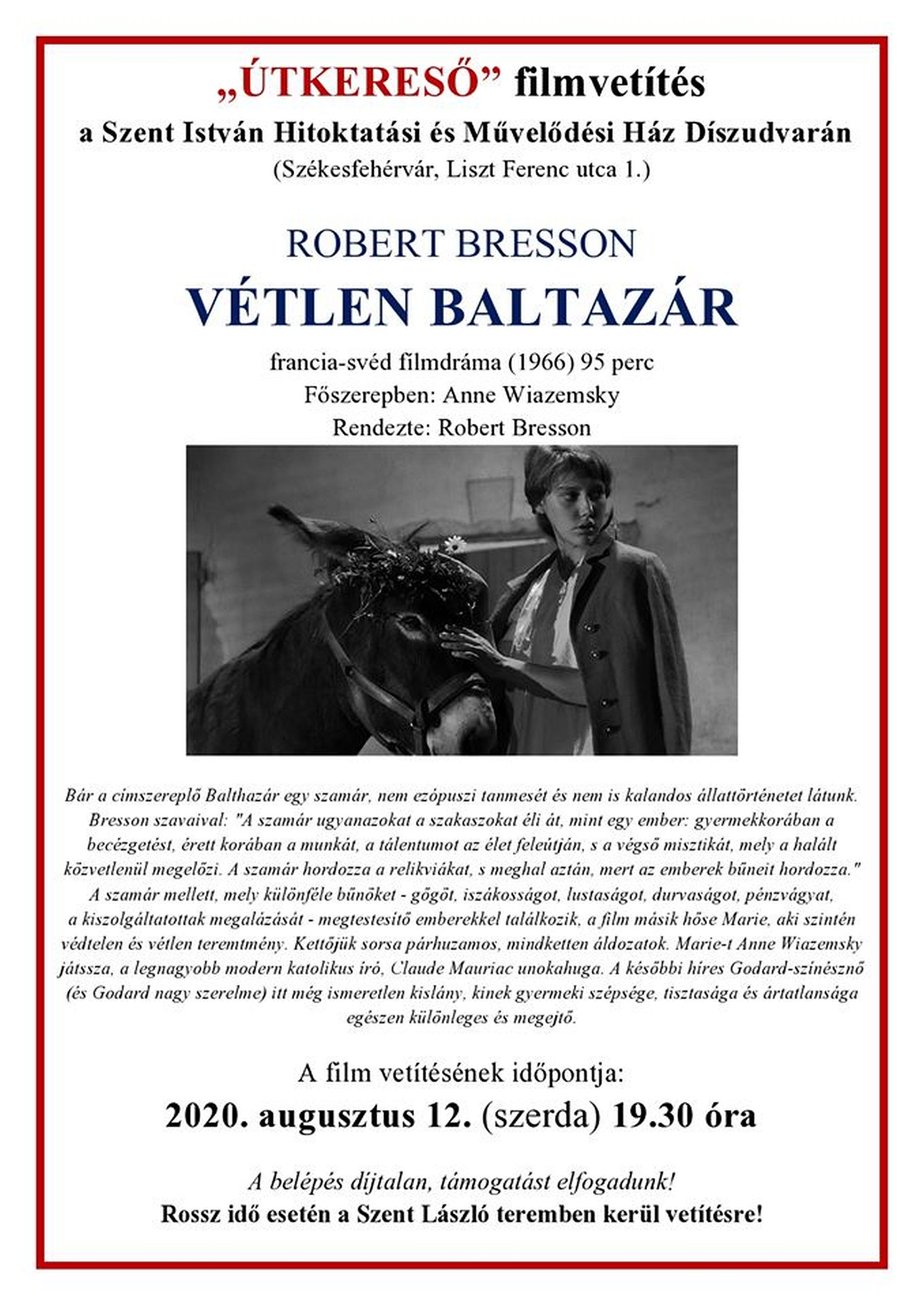 A Vétlen Baltazár című drámát vetítik az Útkereső Filmklubban